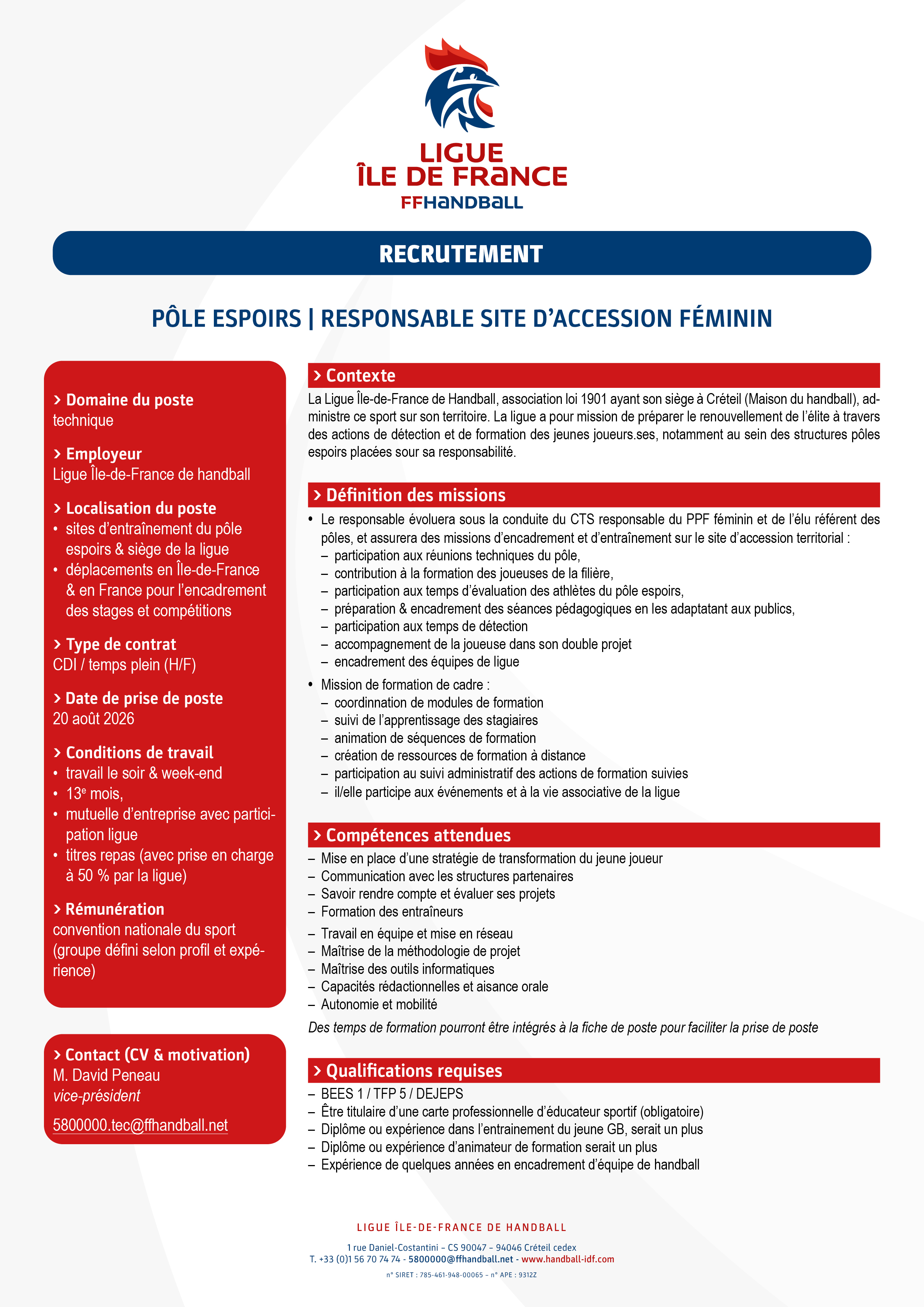 ligueIDF fiche de poste prepa physique 3e 2025