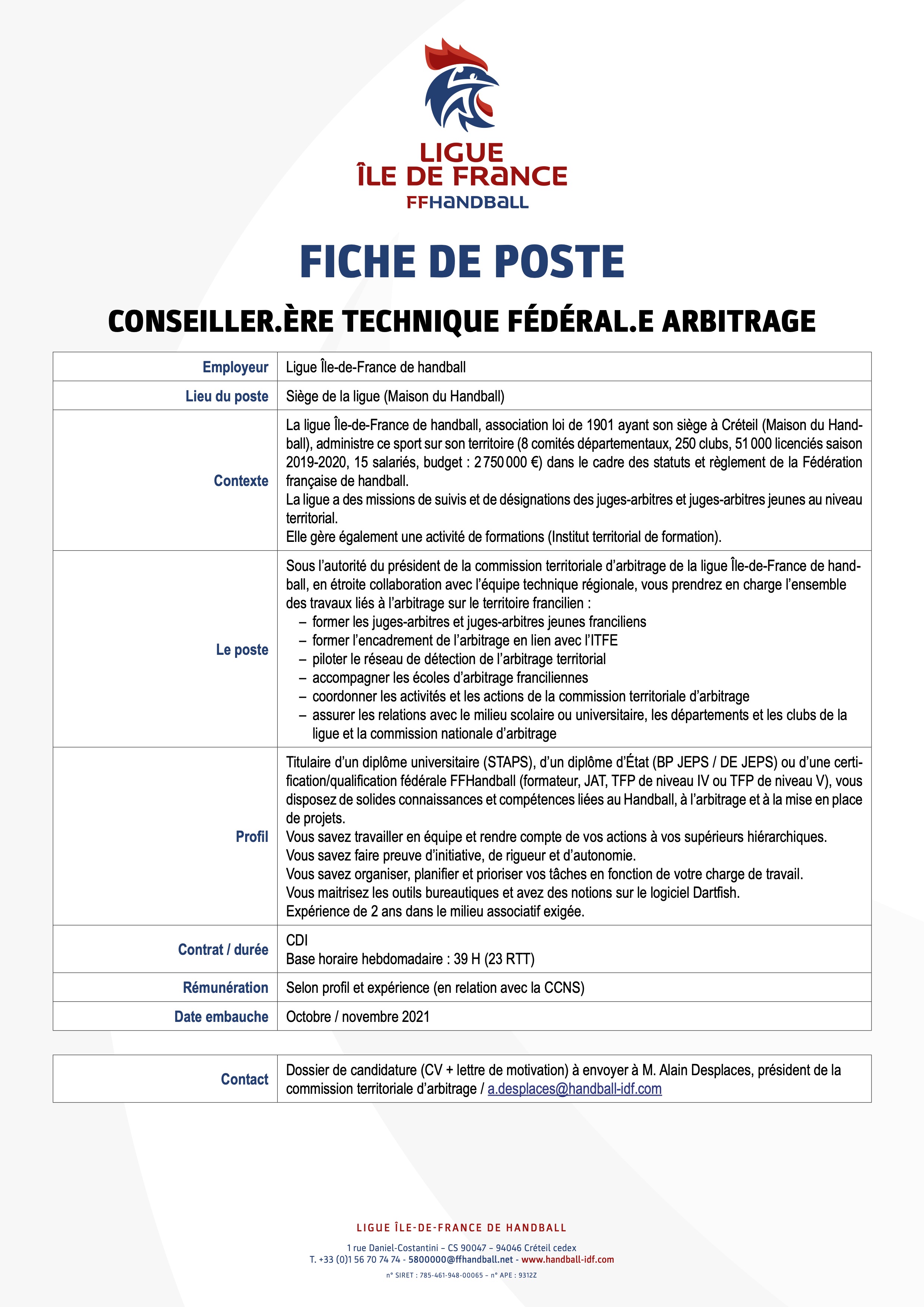 ligueIDF fiche de poste Comptable unique 2021