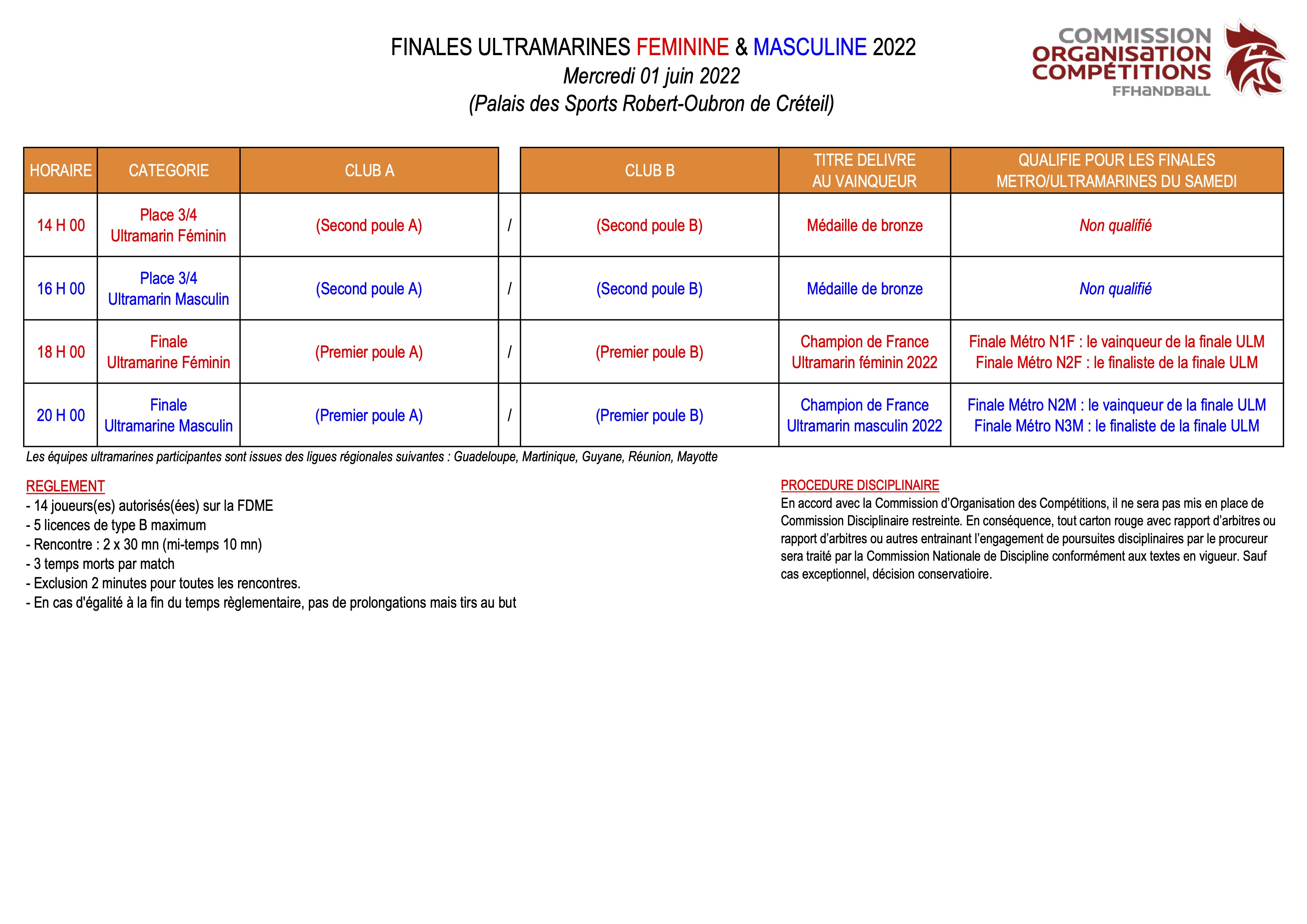 Programme Finales Ultramarines 2022